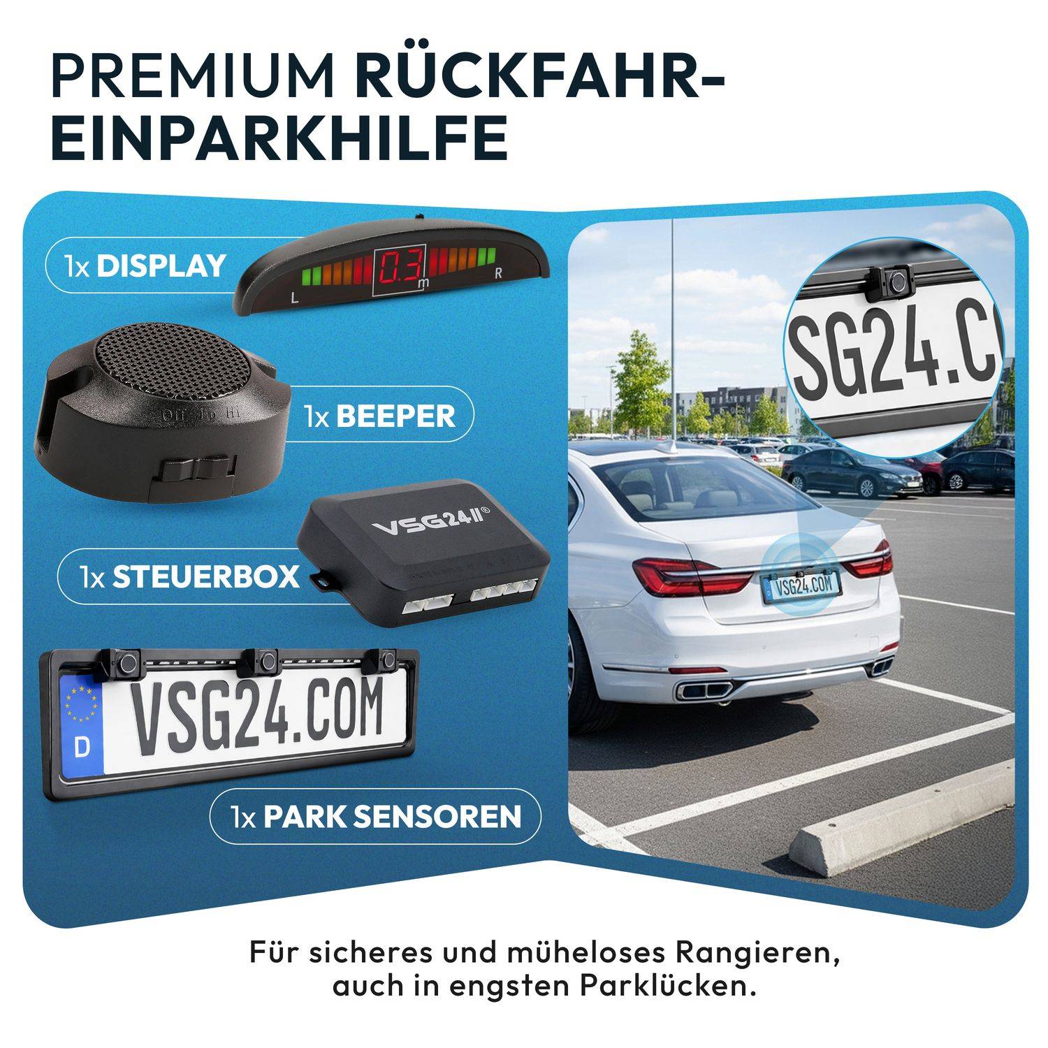 VSG24 Akustische Nummernschild-Einparkhilfe ECHO PLUS Schwarz PDC-22200