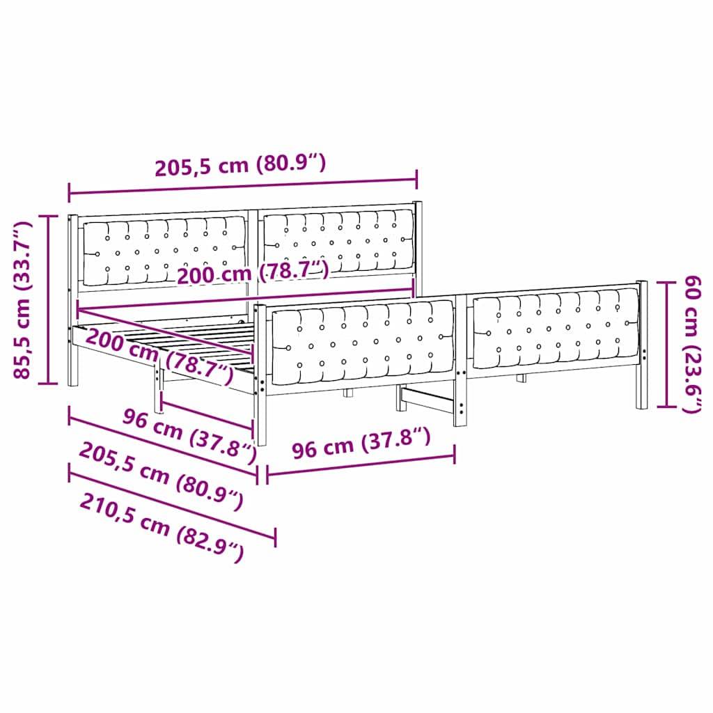 vidaXL Bettrahmen Schwarz 200 x 200 cm Massives Kiefernholz