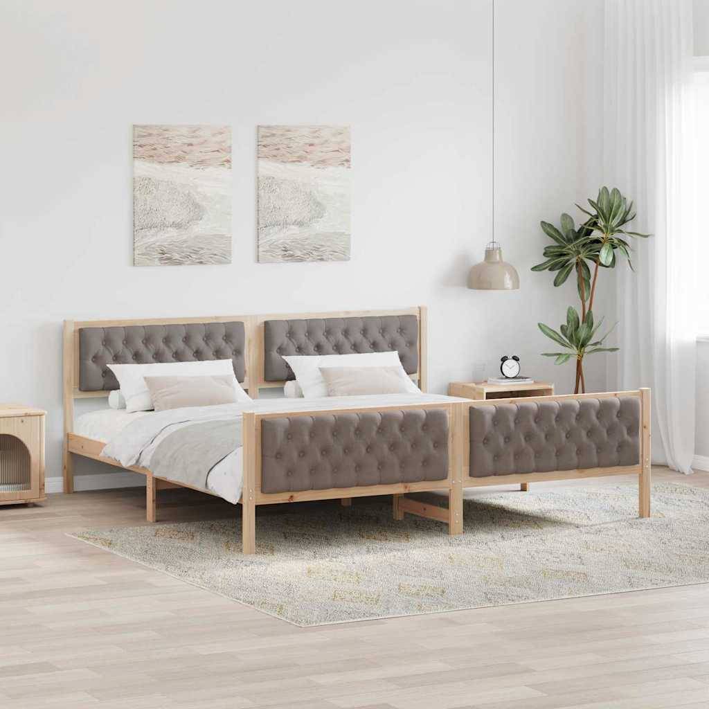 vidaXL Bettrahmen mit Kopfteil Taupe 200 x 200 cm Massives Kiefernholz