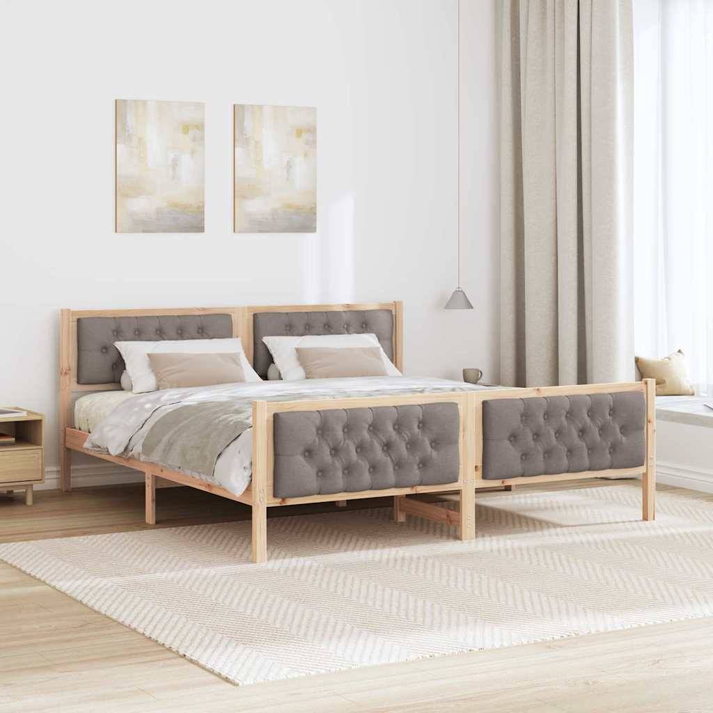 vidaXL Bettrahmen mit Kopfteil Taupe 160 x 200 cm Massives Kiefernholz