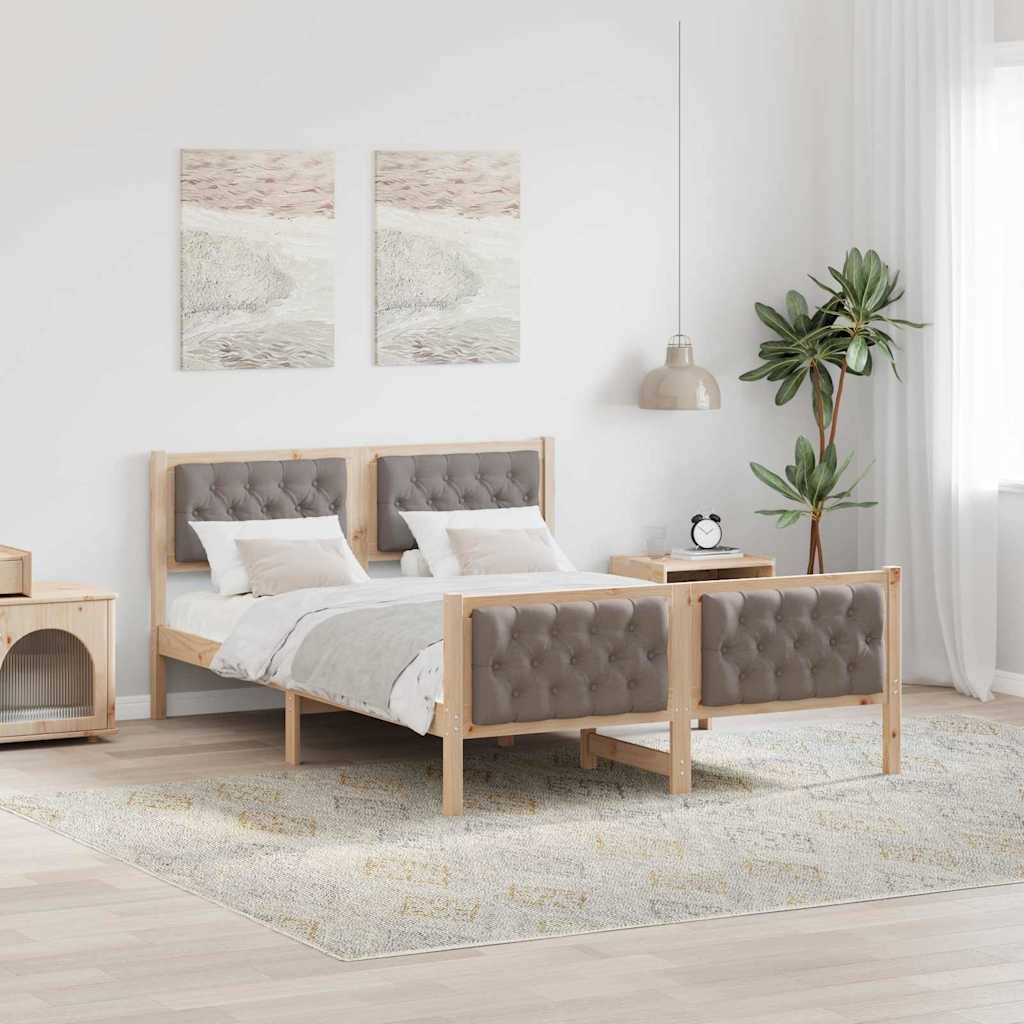 vidaXL Bettrahmen mit Kopfteil Taupe 140 x 200 cm Massives Kiefernholz