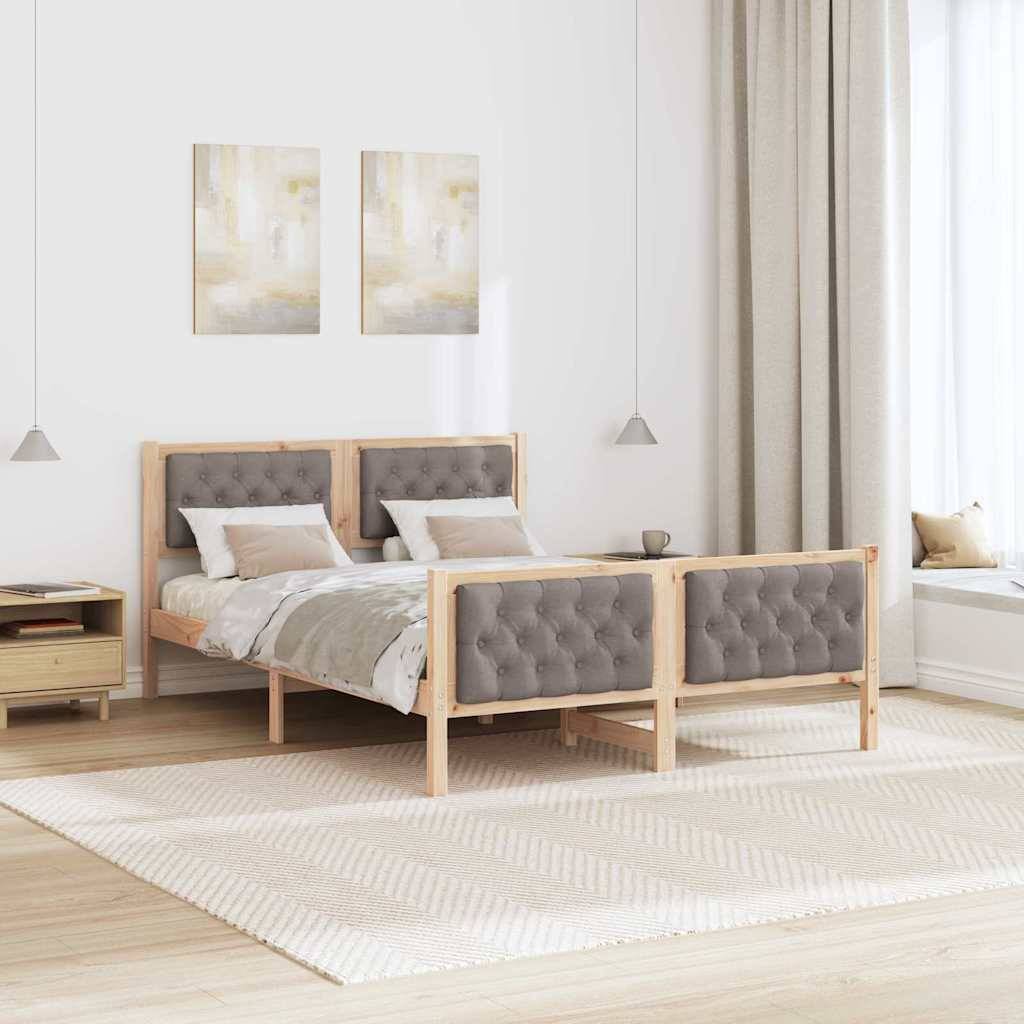 vidaXL Bettrahmen mit Kopfteil Taupe 140 x 200 cm Massives Kiefernholz