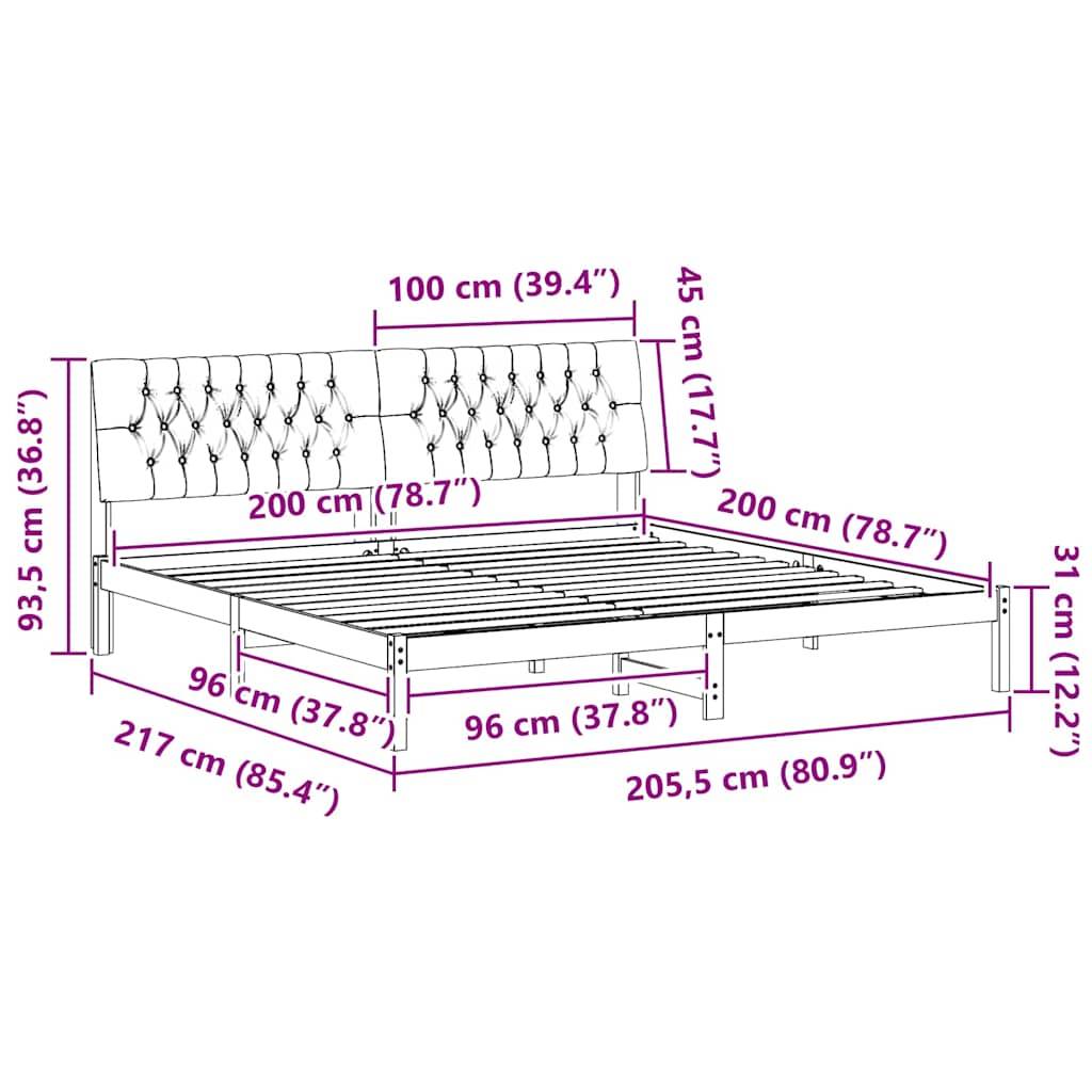 vidaXL Bettgestell mit gepolstertem Kopfteil Braun 200 x 200 cm