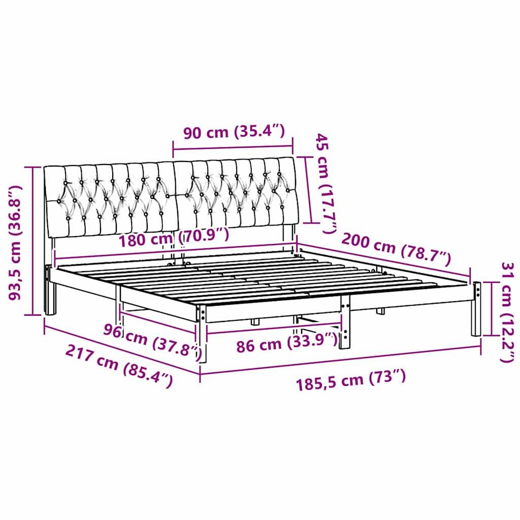 vidaXL Bettgestell mit gepolstertem Kopfteil Braun 180 x 200 cm