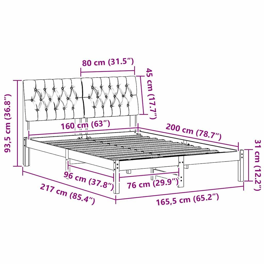vidaXL Bettgestell mit gepolstertem Kopfteil Weiß 160 x 200 cm