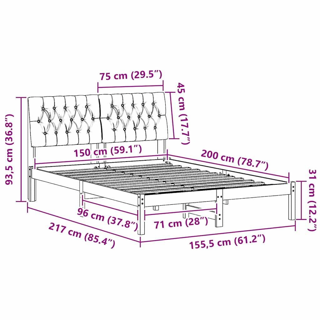 vidaXL Bettgestell mit gepolstertem Kopfteil Weiß 150 x 200 cm