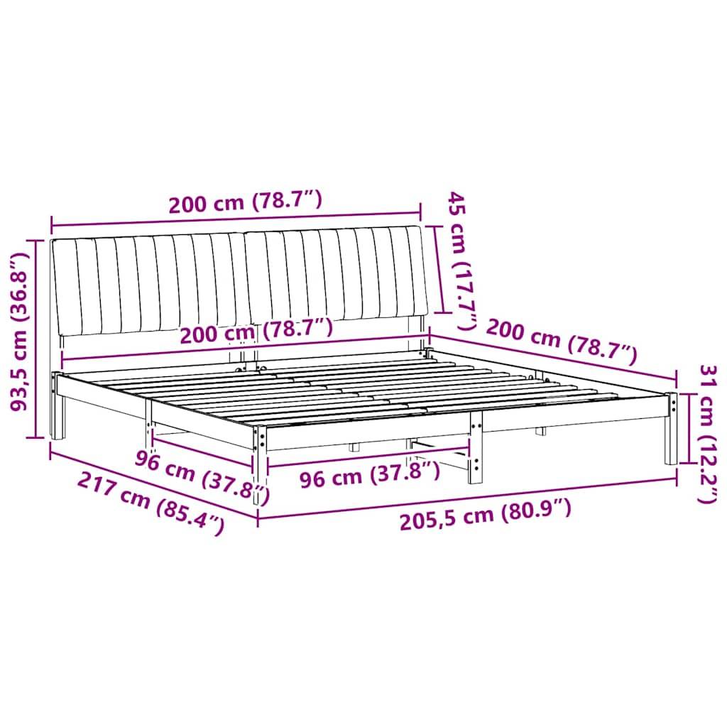 vidaXL Bettrahmen mit Kopfteil Braun 200 x 200 cm Massives Kiefernholz
