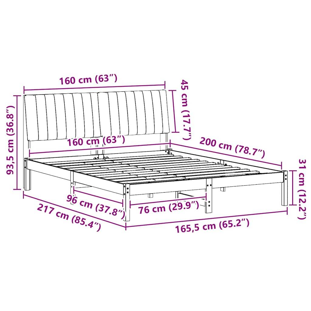 vidaXL Bettrahmen mit Kopfteil Braun 160 x 200 cm Massives Kiefernholz