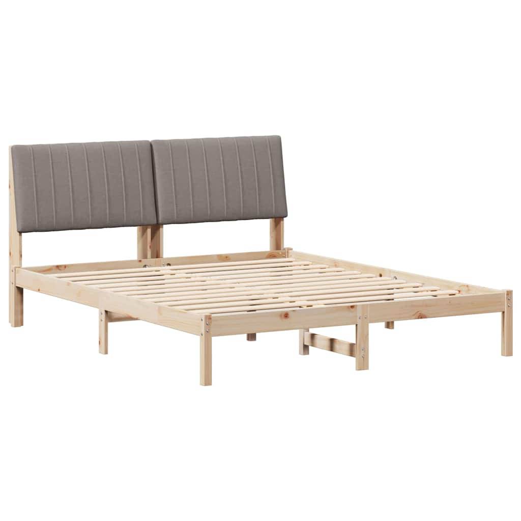 Holzbettgestell mit Lattenrost und zwei gepolsterten, vertikalen Kopfteilen in Grau. Das Design ist minimalistisch und modern.
