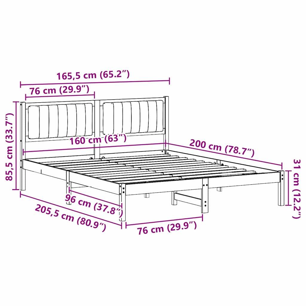vidaXL Bettgestell mit gepolstertem Kopfteil Dunkelgrau 160 x 200 cm