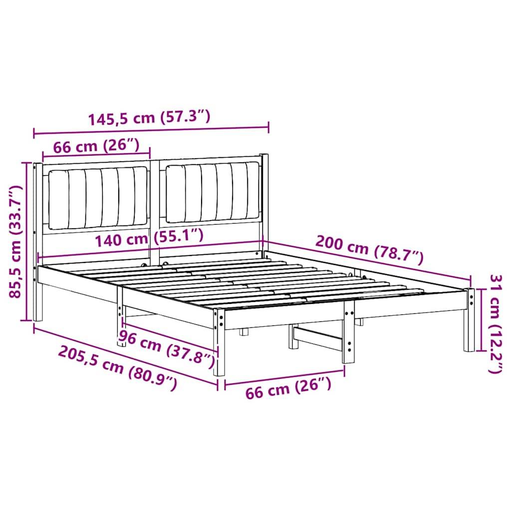vidaXL Bettgestell mit gepolstertem Kopfteil Dunkelgrau 140 x 200 cm