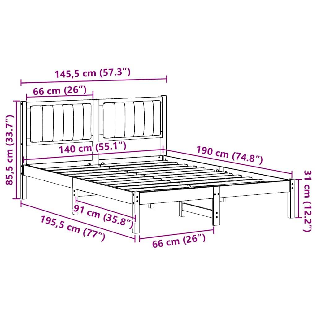vidaXL Bettgestell mit gepolstertem Kopfteil Dunkelgrau 140 x 190 cm