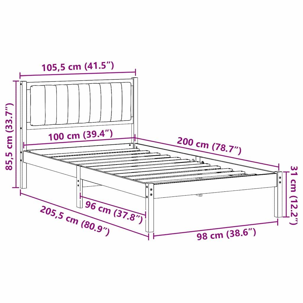 vidaXL Bettgestell mit gepolstertem Kopfteil Dunkelgrau 100 x 200 cm