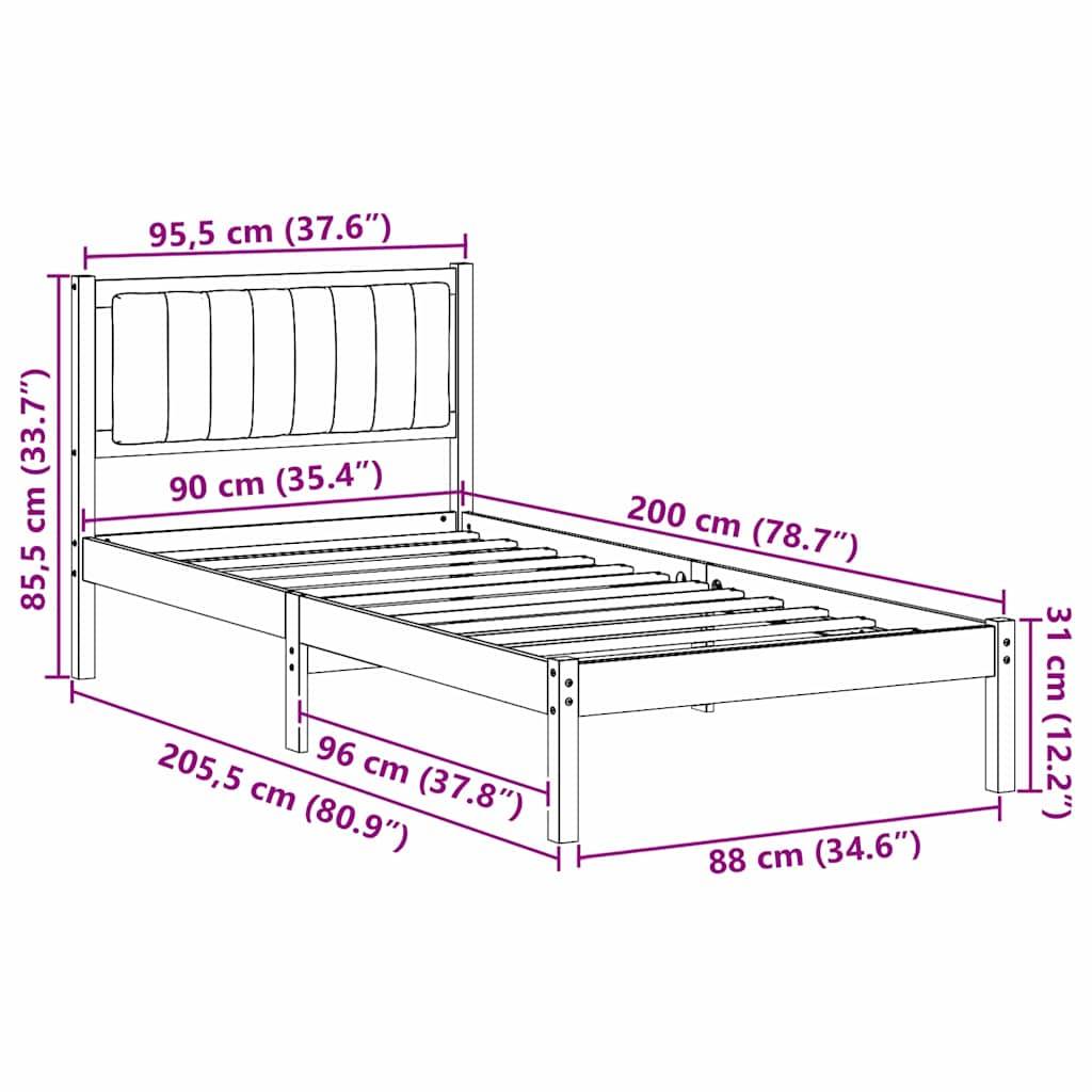 vidaXL Bettgestell mit gepolstertem Kopfteil Schwarz 90 x 200 cm