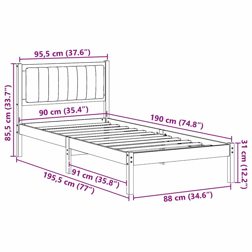 vidaXL Bettgestell mit gepolstertem Kopfteil Hellgrau 90 x 190 cm