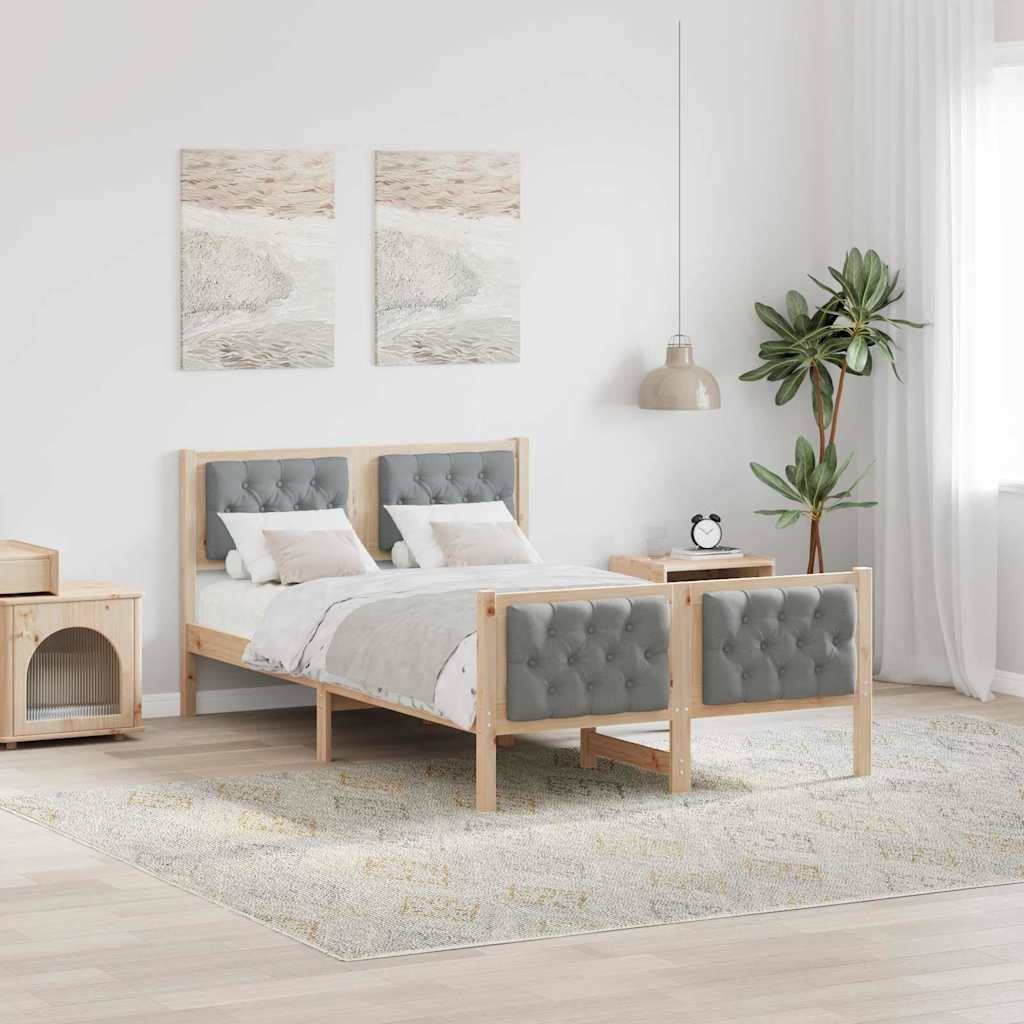 vidaXL Bettrahmen Hellgrau 135 x 190 cm Massives Kiefernholz