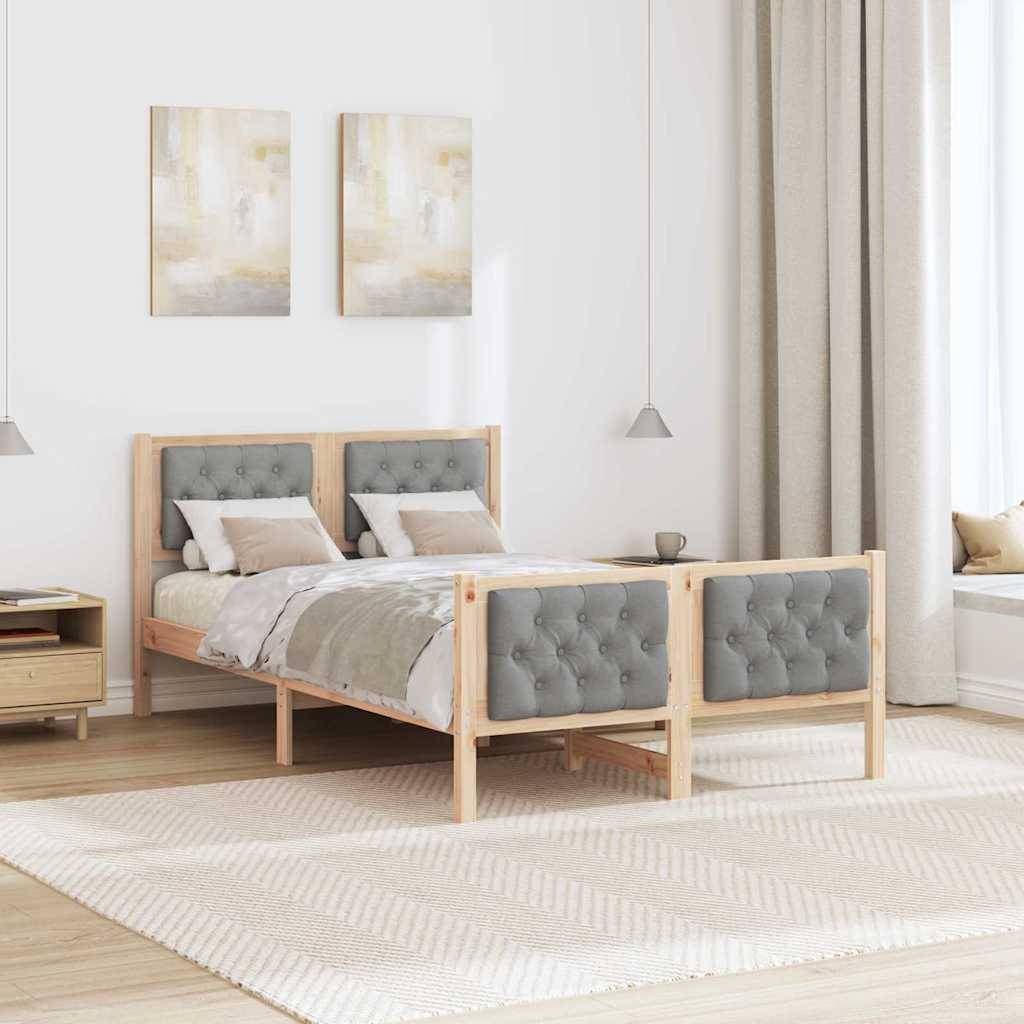 vidaXL Bettrahmen Hellgrau 135 x 190 cm Massives Kiefernholz