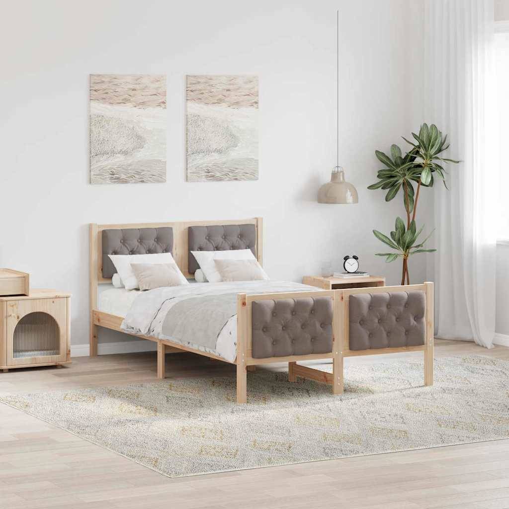 vidaXL Bettrahmen mit Kopfteil Taupe 135 x 190 cm Massives Kiefernholz