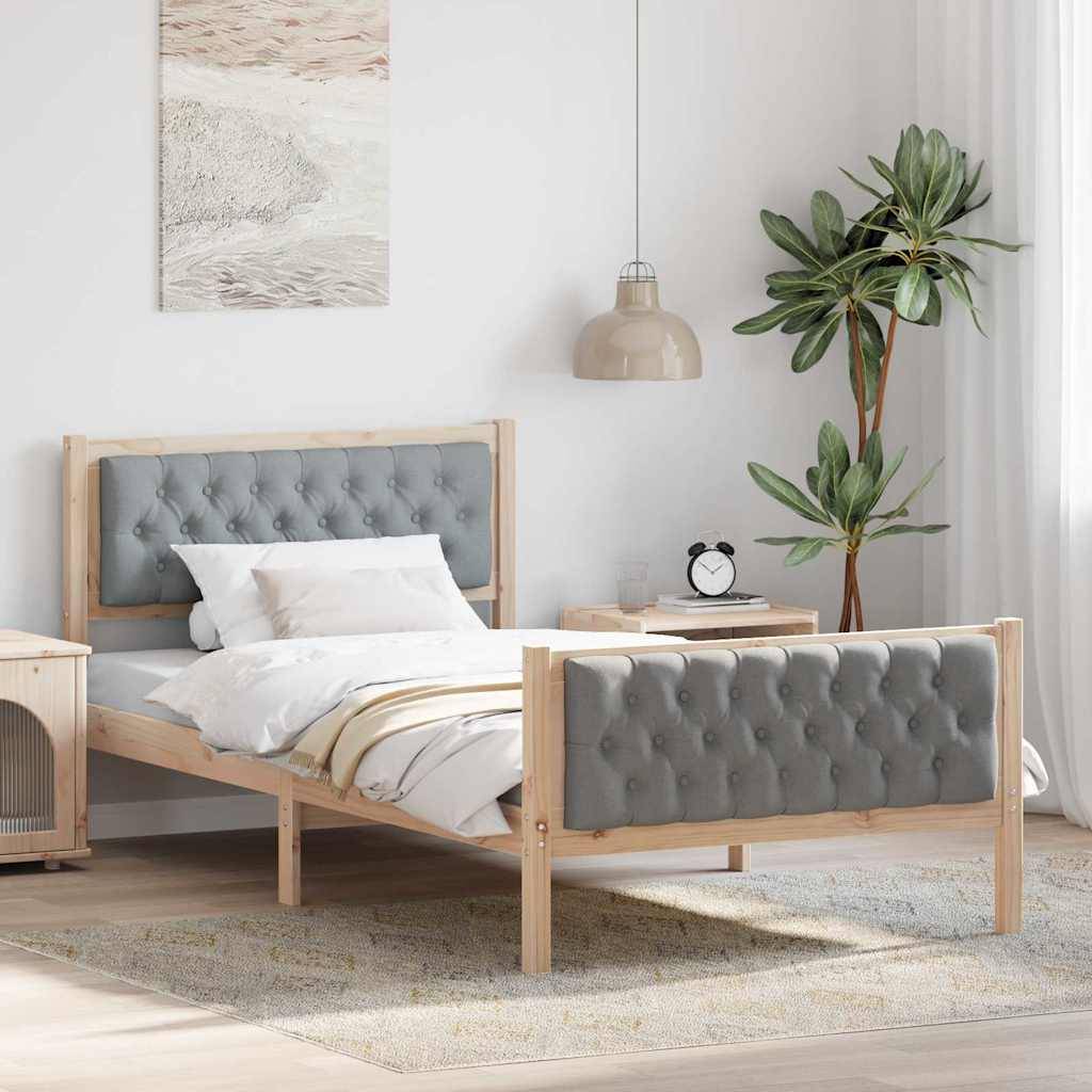 vidaXL Bettrahmen Hellgrau 100 x 200 cm Massives Kiefernholz