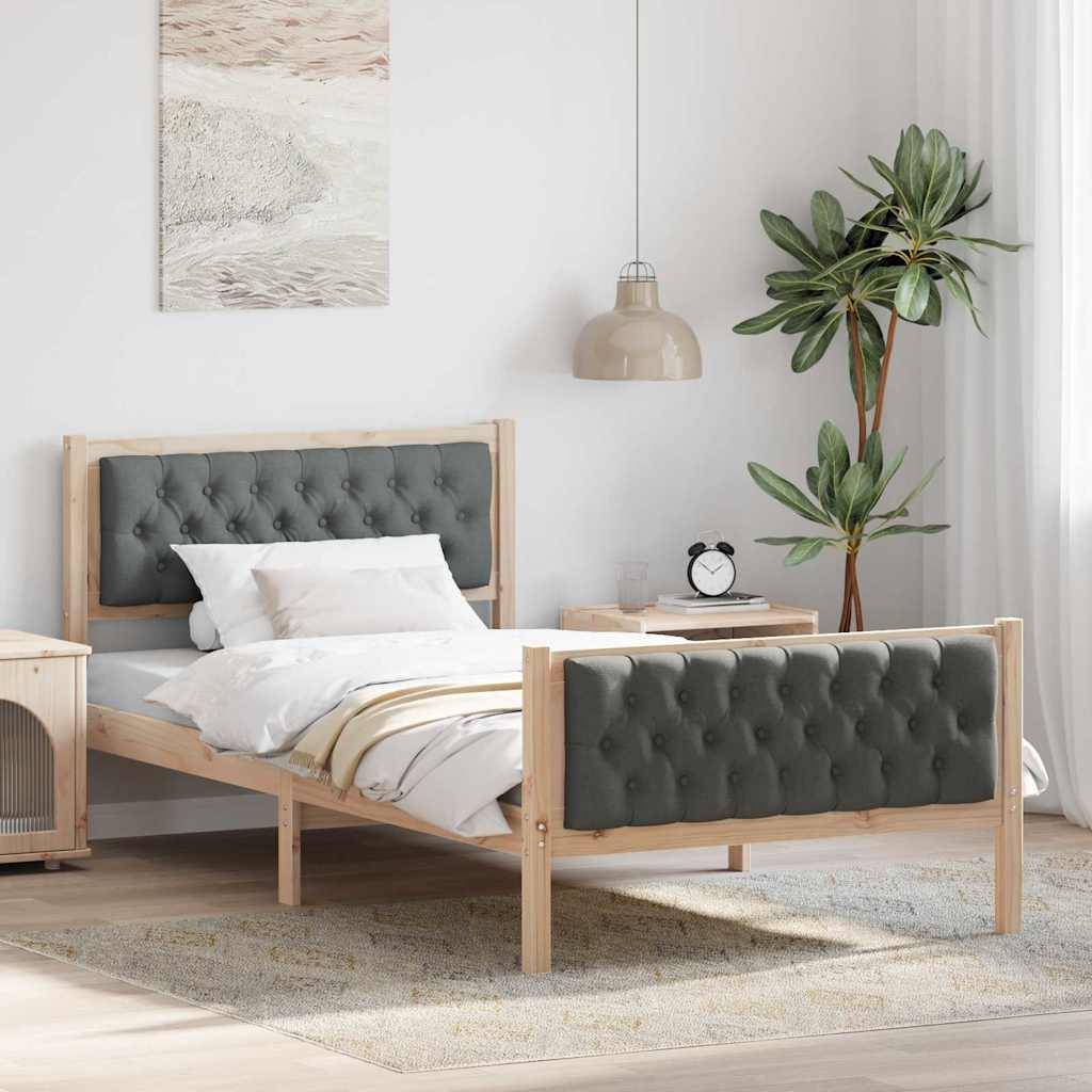 vidaXL Bettrahmen Dunkelgrau 100 x 200 cm Massives Kiefernholz