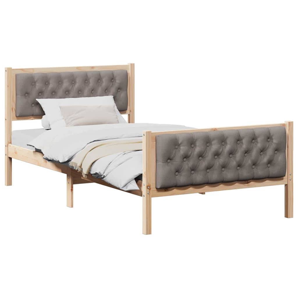 vidaXL Bettrahmen mit Kopfteil Taupe 100 x 200 cm Massives Kiefernholz