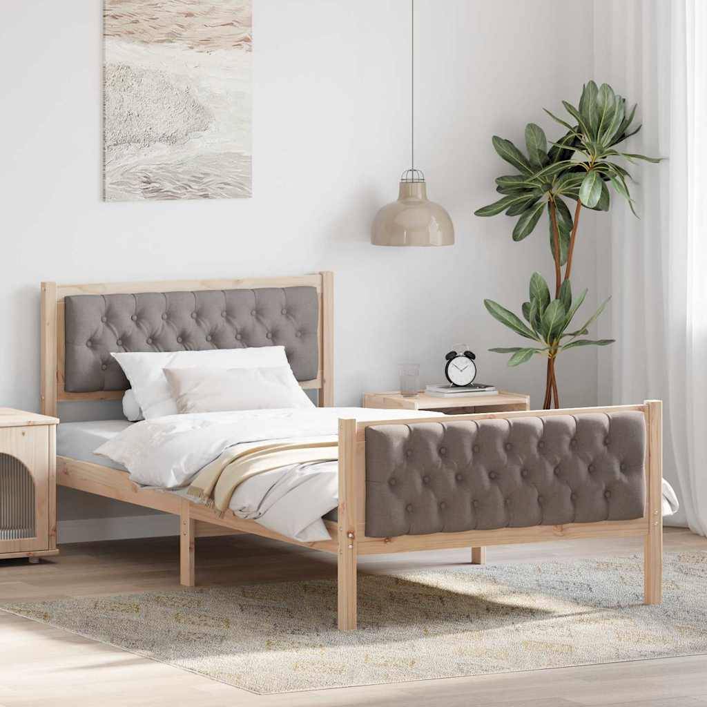 vidaXL Bettrahmen mit Kopfteil Taupe 100 x 200 cm Massives Kiefernholz