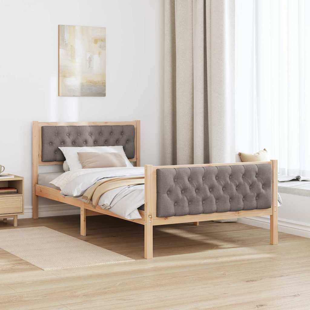 vidaXL Bettrahmen mit Kopfteil Taupe 100 x 200 cm Massives Kiefernholz