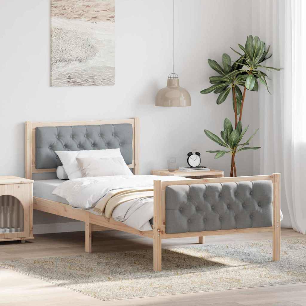 vidaXL Bettrahmen Hellgrau 90 x 190 cm Massives Kiefernholz