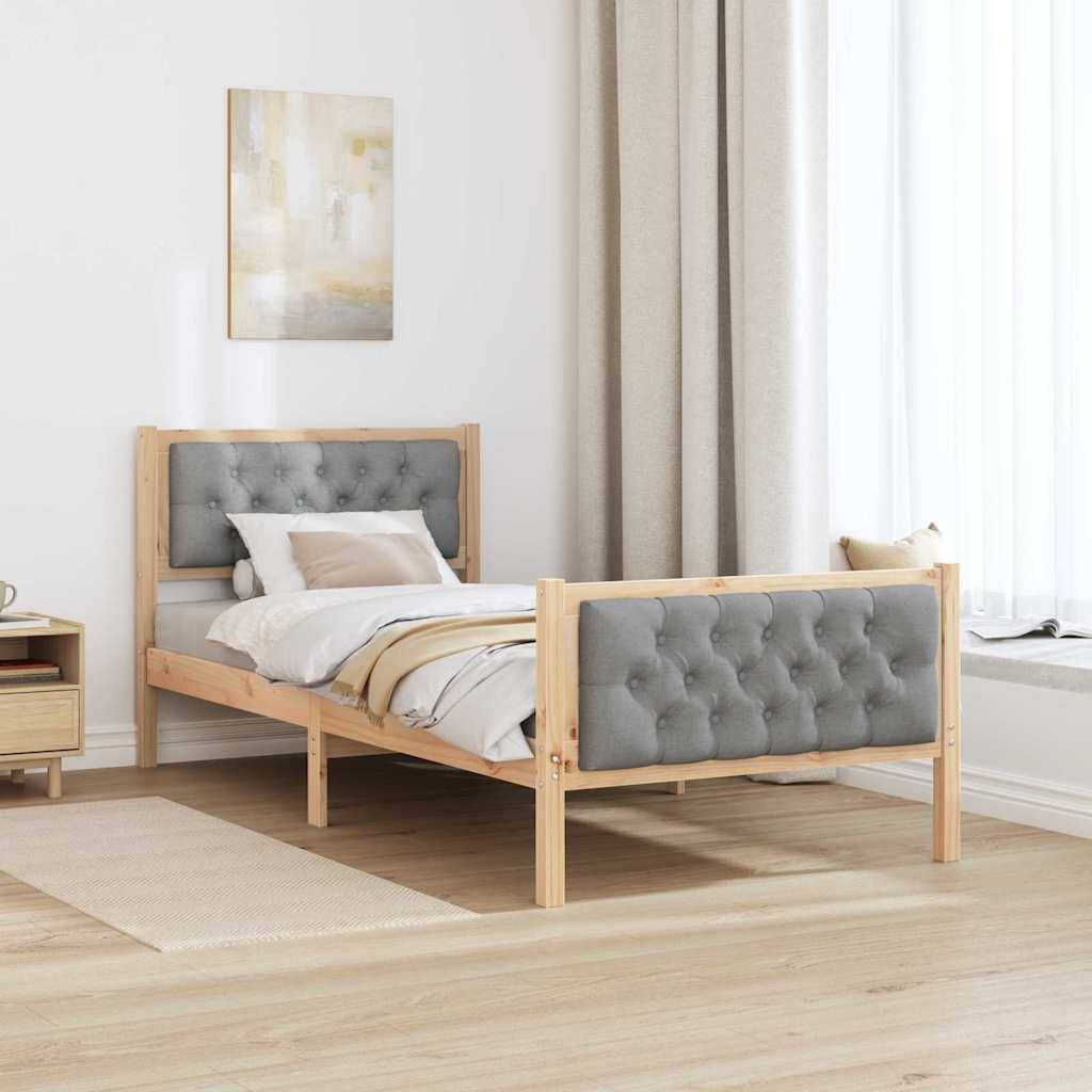 vidaXL Bettrahmen Hellgrau 90 x 190 cm Massives Kiefernholz