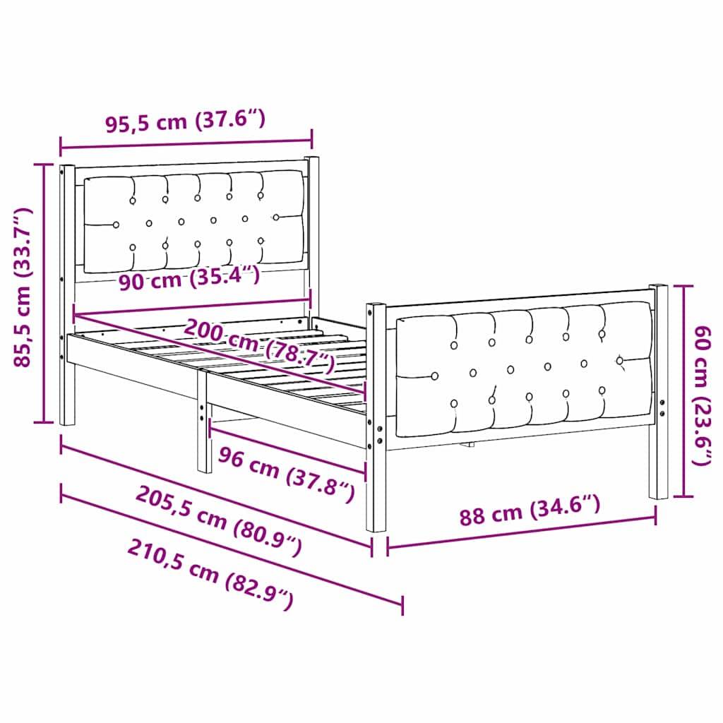 vidaXL Bettrahmen Schwarz 90 x 200 cm Massives Kiefernholz