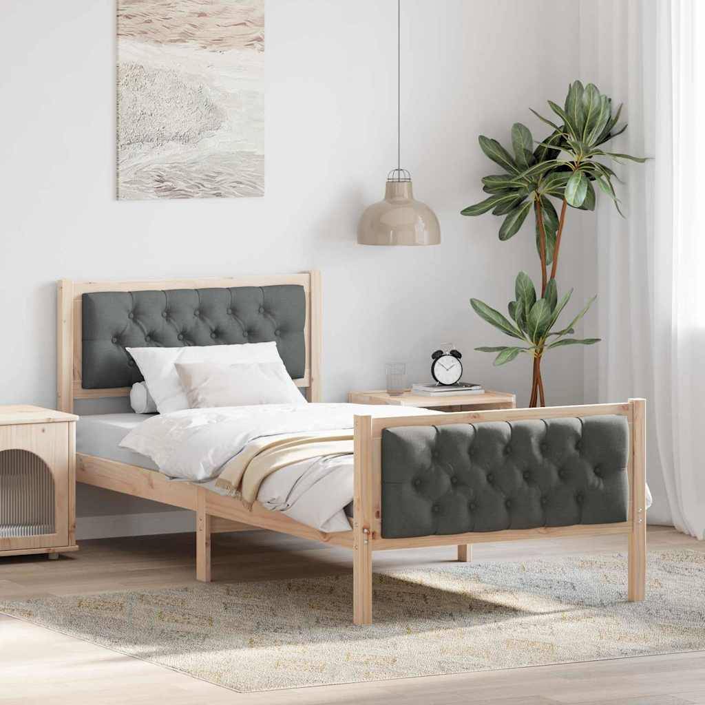 vidaXL Bettrahmen Dunkelgrau 90 x 190 cm Massives Kiefernholz