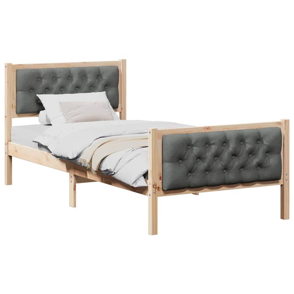 vidaXL Bettrahmen Dunkelgrau 90 x 190 cm Massives Kiefernholz