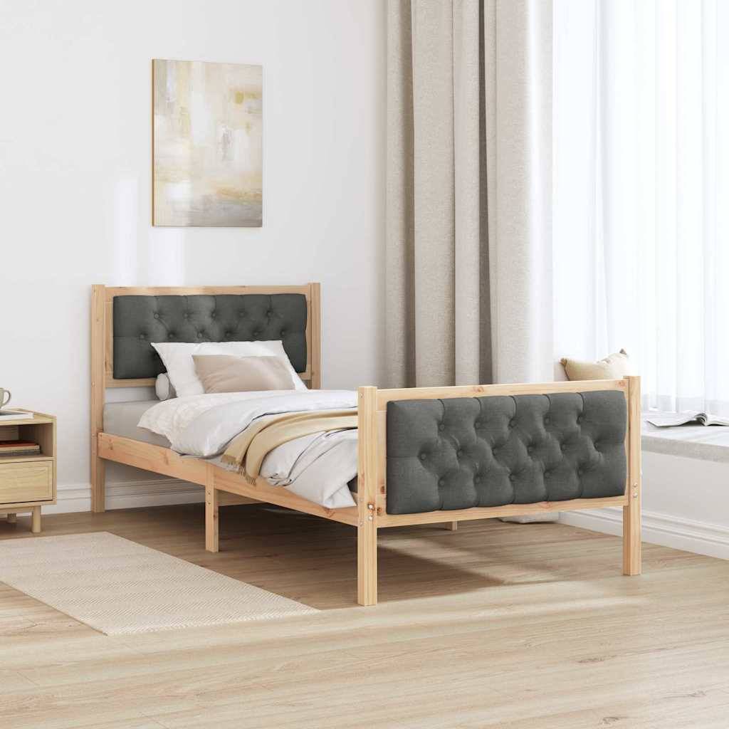 vidaXL Bettrahmen Dunkelgrau 90 x 190 cm Massives Kiefernholz