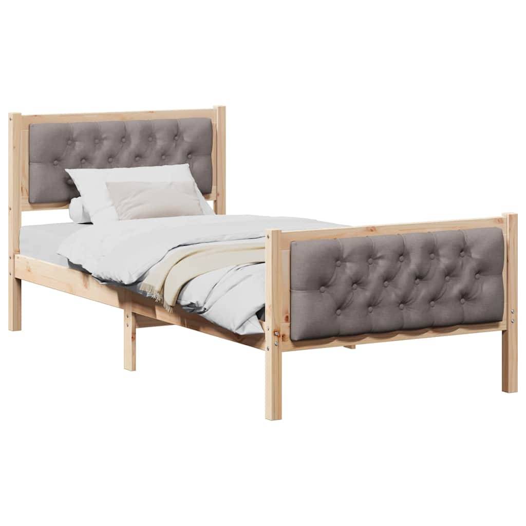 vidaXL Bettrahmen mit Kopfteil Taupe 90 x 200 cm Massives Kiefernholz