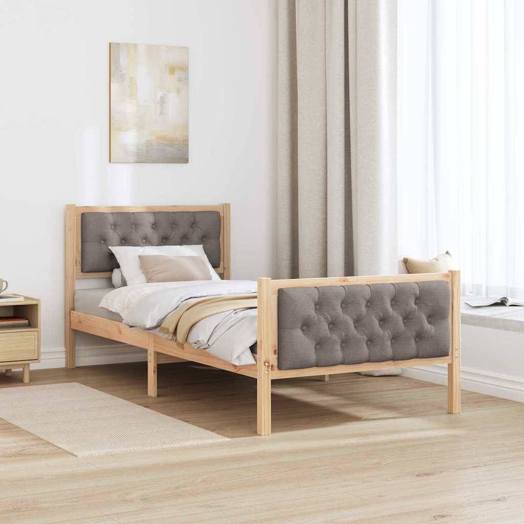 vidaXL Bettrahmen mit Kopfteil Taupe 90 x 200 cm Massives Kiefernholz