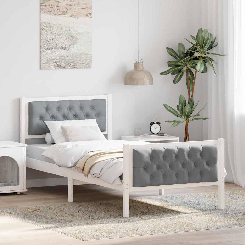 vidaXL Bettrahmen Hellgrau 90 x 200 cm Massives Kiefernholz