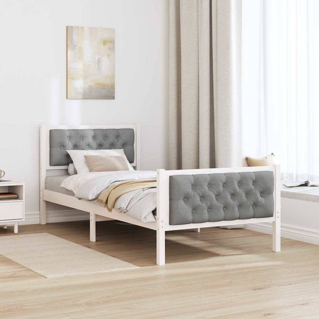 vidaXL Bettrahmen Hellgrau 90 x 200 cm Massives Kiefernholz