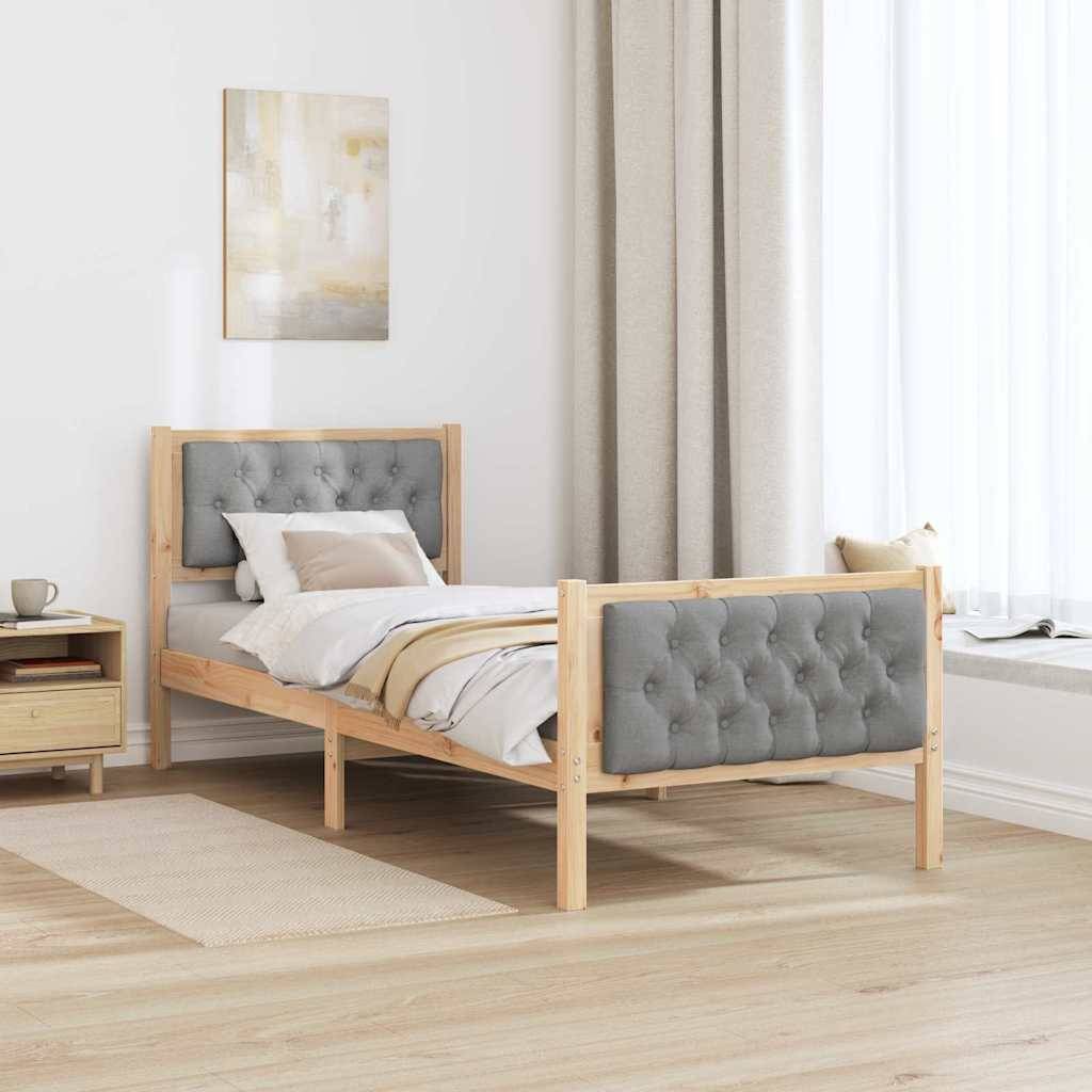 vidaXL Bettrahmen Hellgrau 75 x 190 cm Massives Kiefernholz