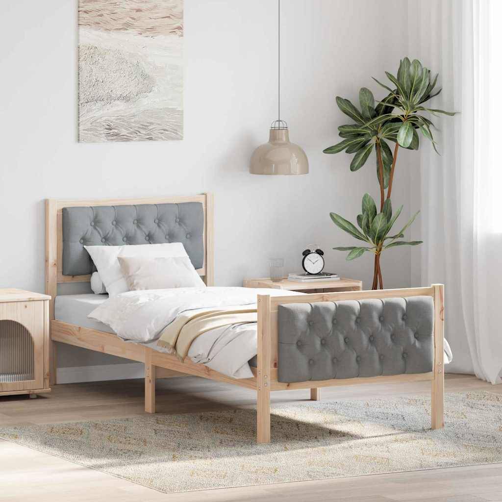 vidaXL Bettrahmen Hellgrau 75 x 190 cm Massives Kiefernholz