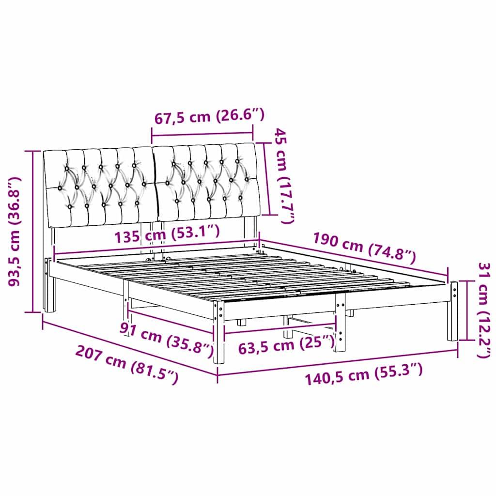vidaXL Bettgestell mit gepolstertem Kopfteil Braun 135 x 190 cm