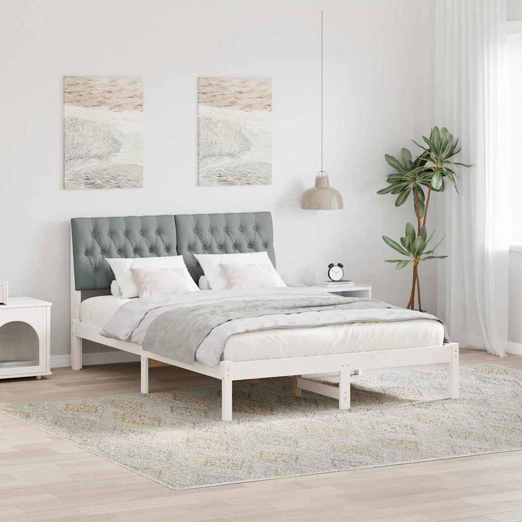 vidaXL Bettgestell mit gepolstertem Kopfteil Weiß 150 x 200 cm