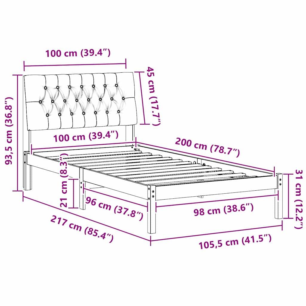 vidaXL Bettgestell mit gepolstertem Kopfteil Braun 100 x 200 cm