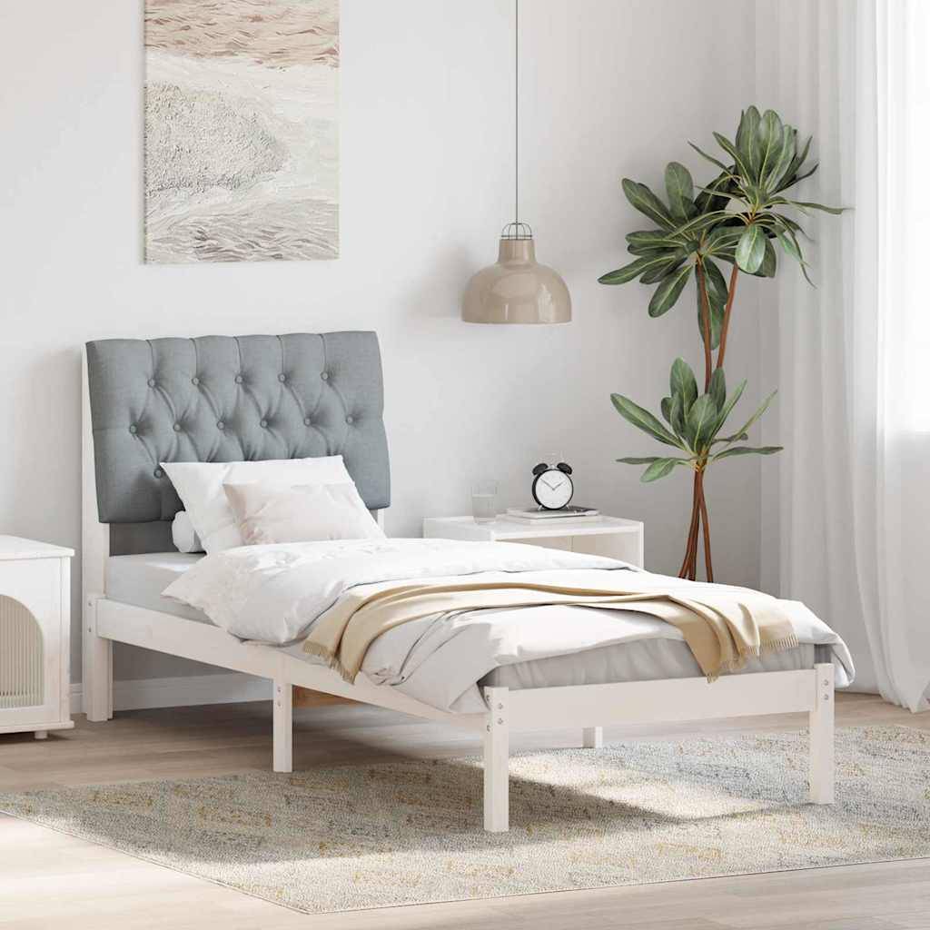 vidaXL Bettgestell mit gepolstertem Kopfteil Weiß 75 x 190 cm
