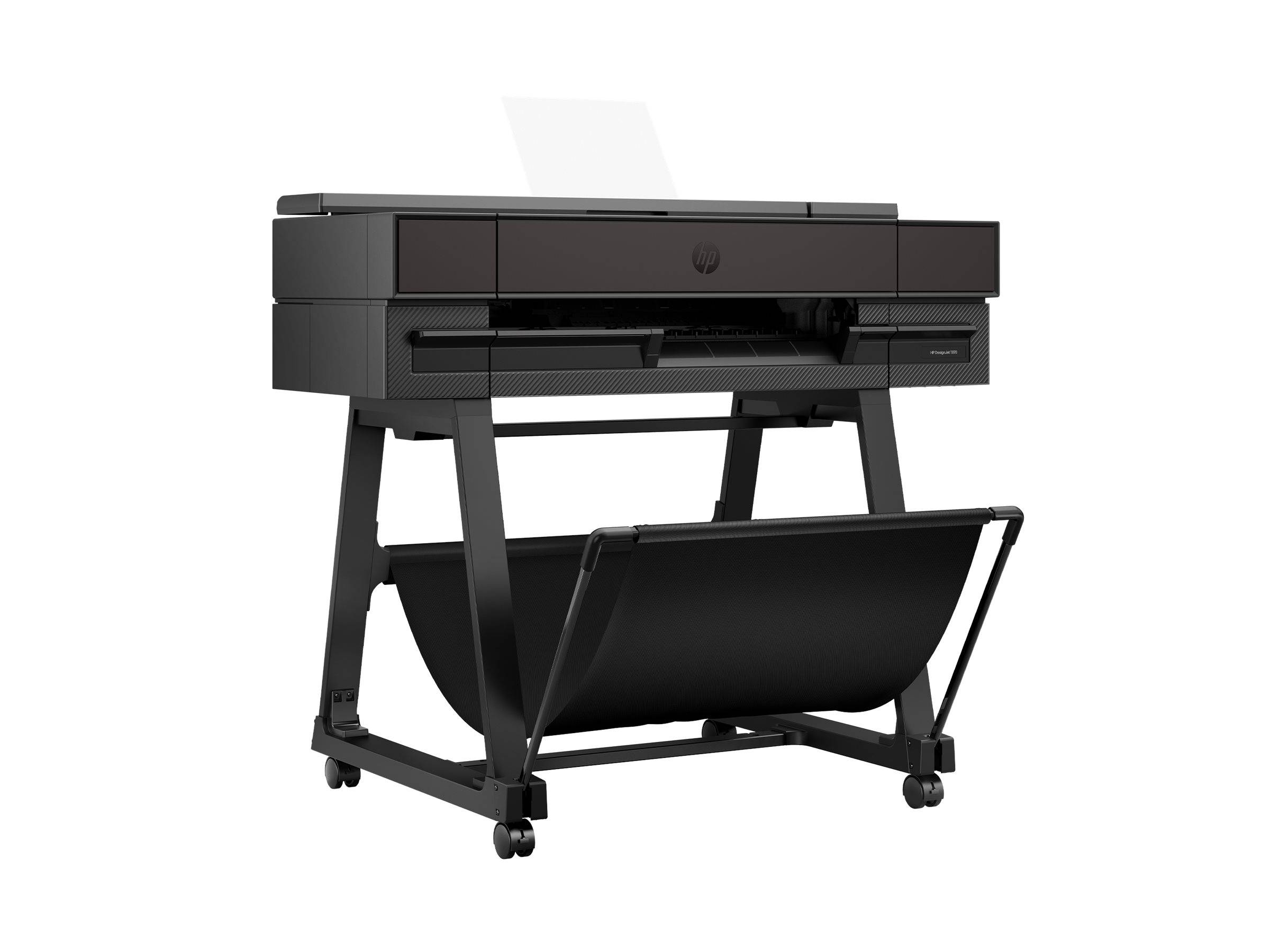 Ein Großformat-Drucker, geeignet zum Drucken von Postern oder Architektenplänen, mit Papierausgabefach und einem modernen Design auf Rollen.