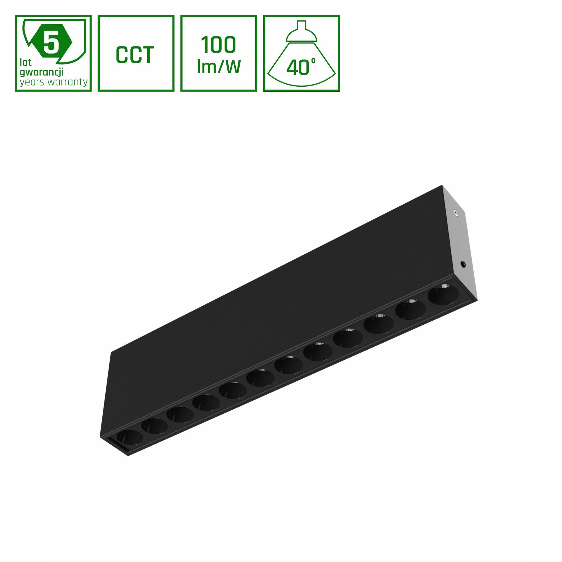 Spectrum LED Grid S Surface Mounted Deckenleuchte 12W 40° 1200lm schwarz IP20 Aufbau UGR>19 CCT 2700-4000K