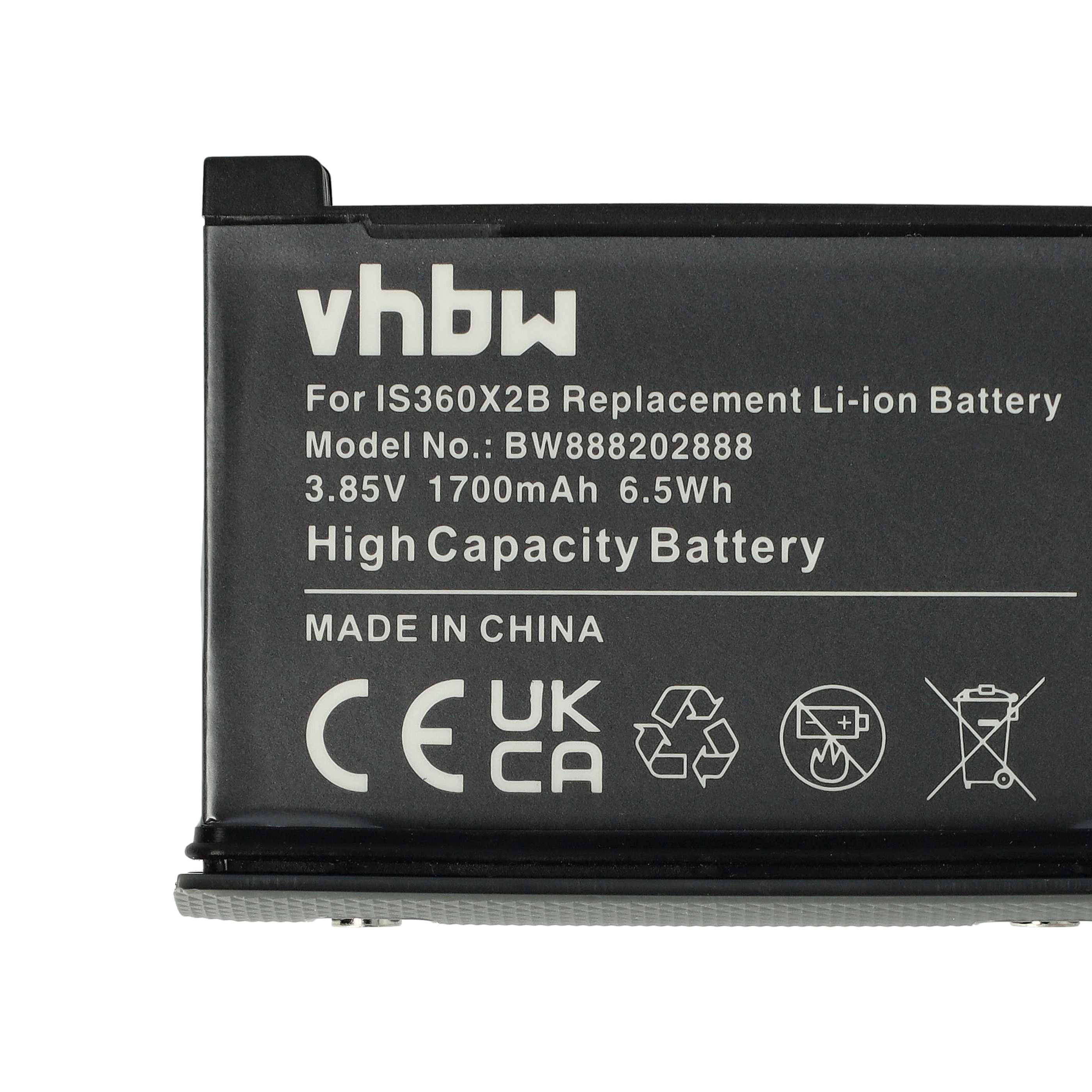 vhbw Ersatz-Li-Ion-Akku: 3,85V, 1700mAh, 6,5Wh, hergestellt in China. Hochkapazitäts-Akku für IS360X2B. Sicherheitssymbole enthalten.