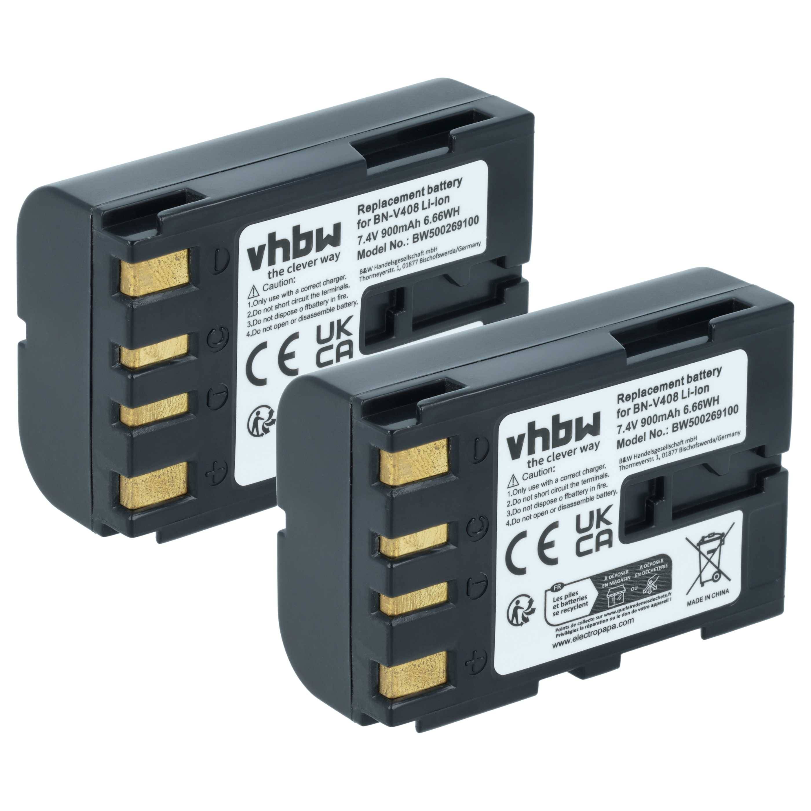 vhbw 2x Akku kompatibel mit JVC DVL100, DV3000, DVL107, DVL105, DV2000, DV1800, DVL108, DVL109 Videokamera Camcorder (900 mAh, 7,2 V, Li-Ion)