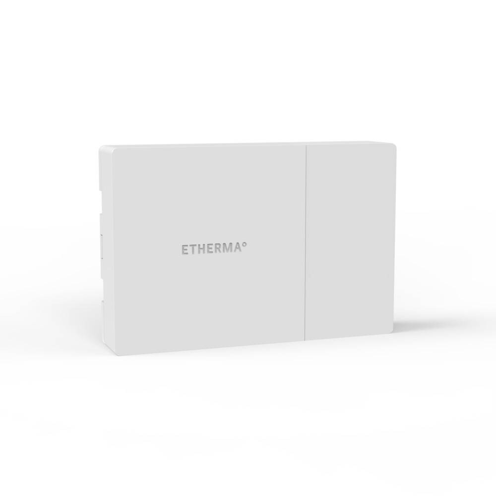 „Ein weißes rechteckiges Produkt mit der Aufschrift ETHERMA, das vor einem einfarbigen Hintergrund gezeigt wird.