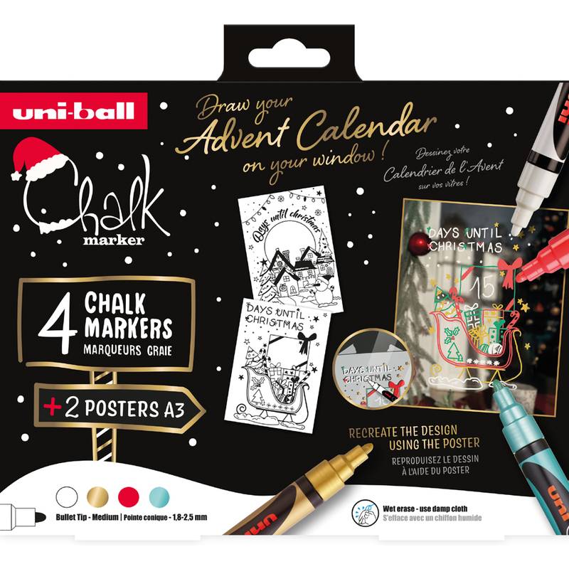 uni-ball Kreidemarker Chalk marker, 4er Weihnachtsbox TRADI