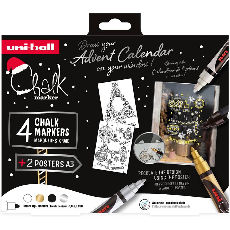 uni-ball Kreidemarker Chalk marker, 4er Weihnachtsbox SCANDI